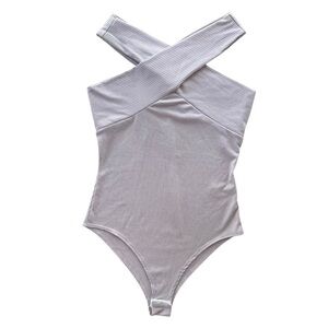 Entro Women’s M Lavender Light Purple Ribbed Crisscross Halter Neckline Bodysuit